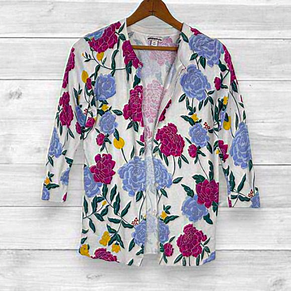 Womens Merona Cardigan Floral‎ Print XS Quarter Sleeve Spring Summer